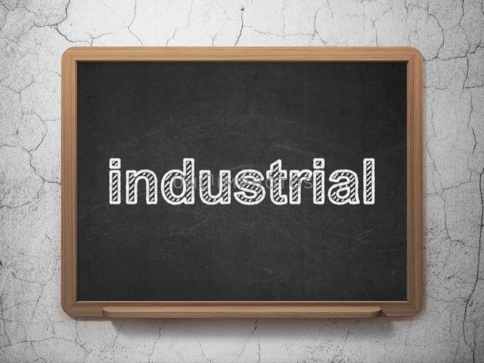 Manufacuring concept: text Industrial on Black chalkboard on grunge wall background, 3D rendering