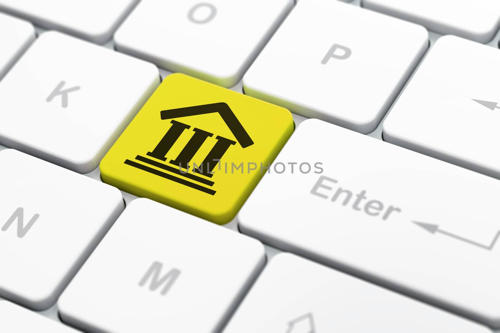 Law concept: computer keyboard with Courthouse icon on enter button background, selected focus, 3D rendering