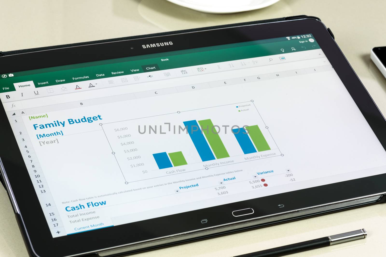 Krynica, Poland - December 19, 2016 - Microsoft Office Excel application on Samsung Galaxy Note Pro 12.2. Microsoft Excel is a spreadsheet developed by Microsoft Corporation for Windows, macOS, Android and iOS. 