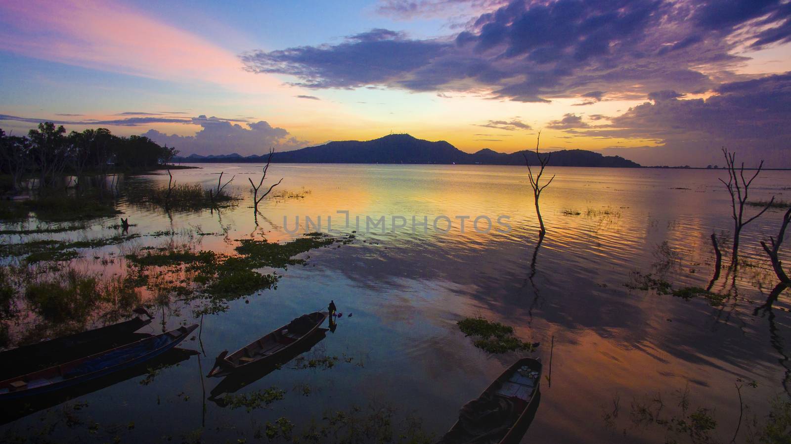 beautiful scenic of Bangpra reservoir dusky time in chonburi eastern thailand
