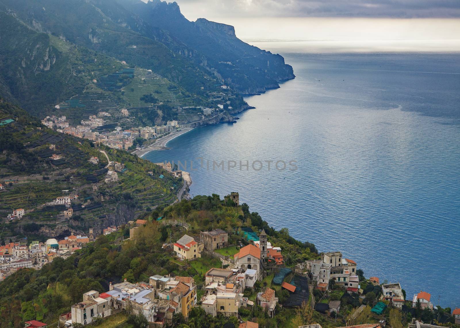 amalfi coast looking from raod to ravello mediterranean sea south italy