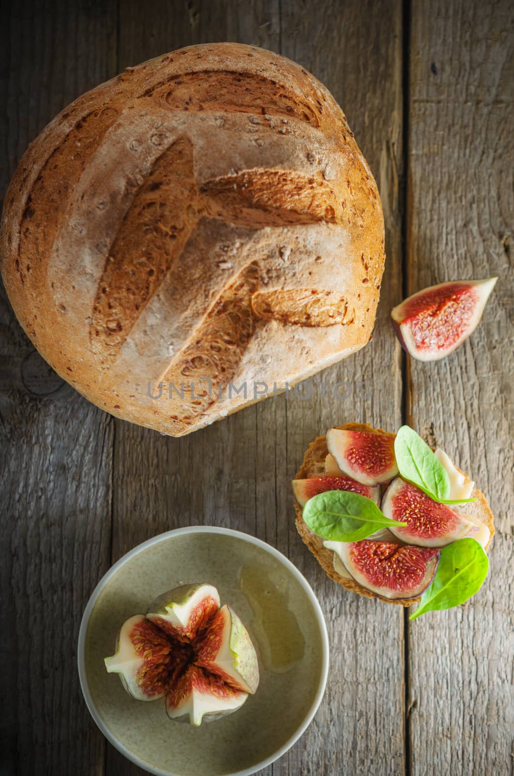 Bread, figs, cheese by supercat67