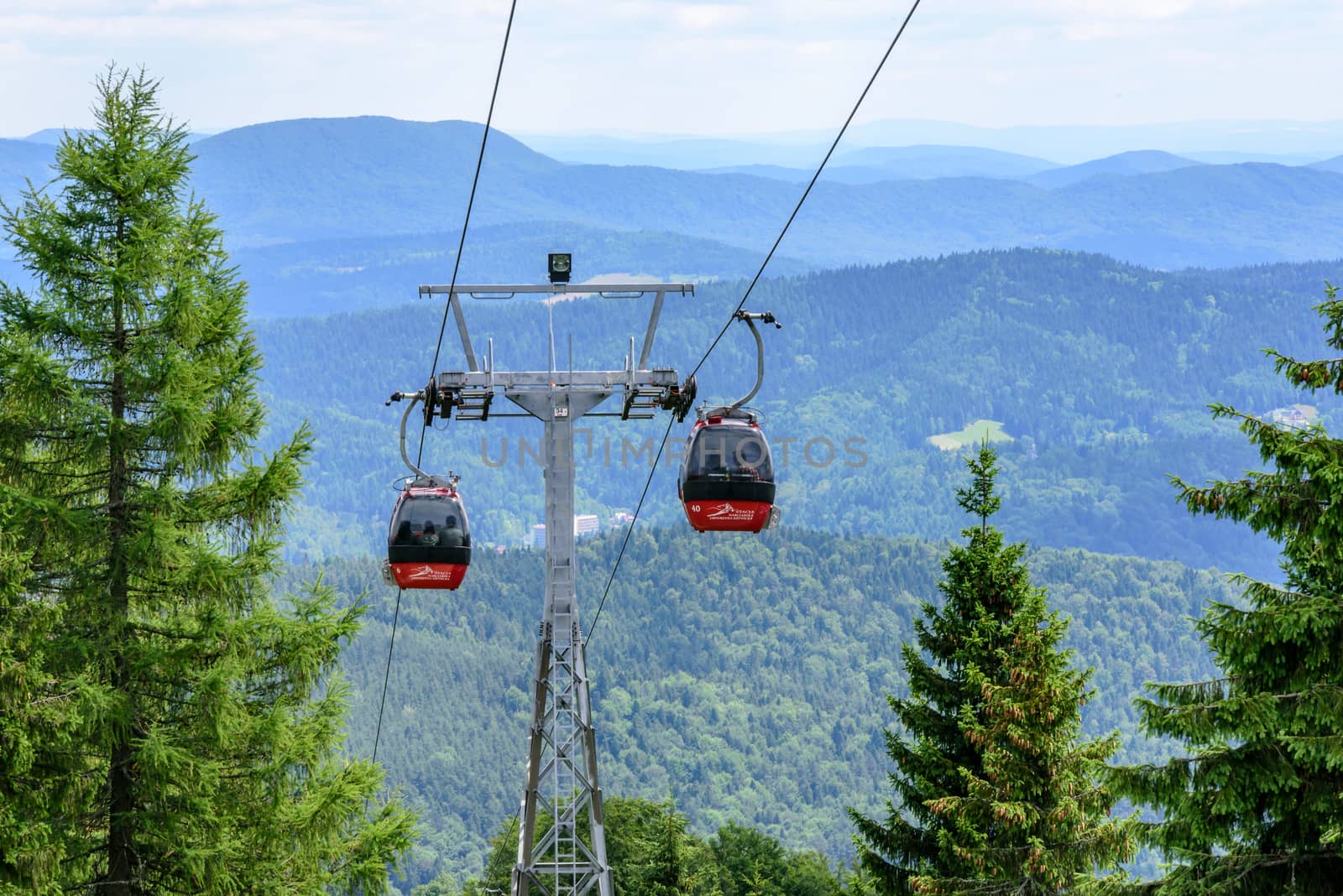 Beautiful view of the Beskid Mountains and the gondola lift by wdnet_studio