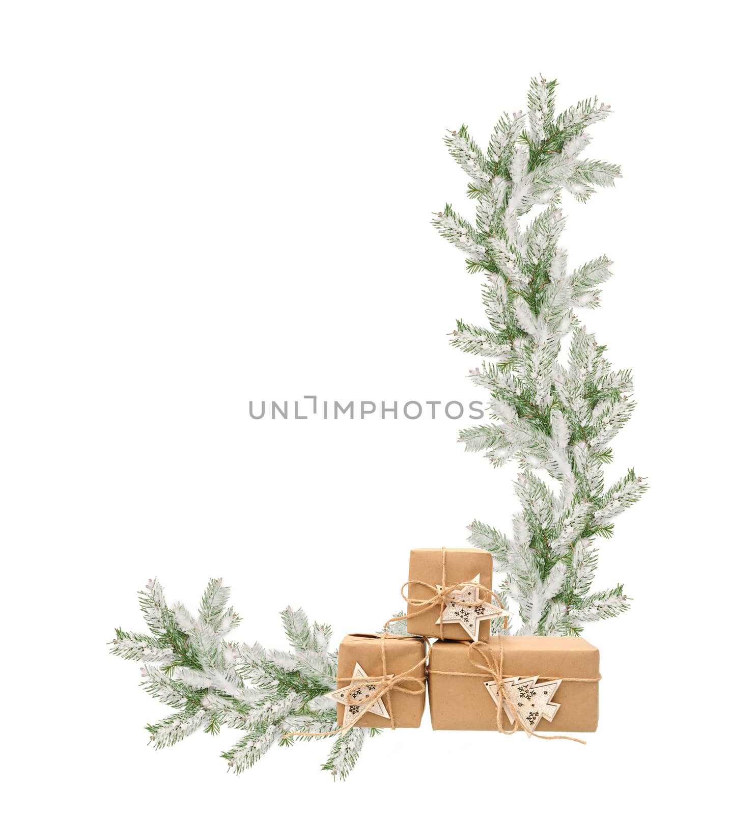 frame from the snowy fir branches and Christmas gifts by timonko
