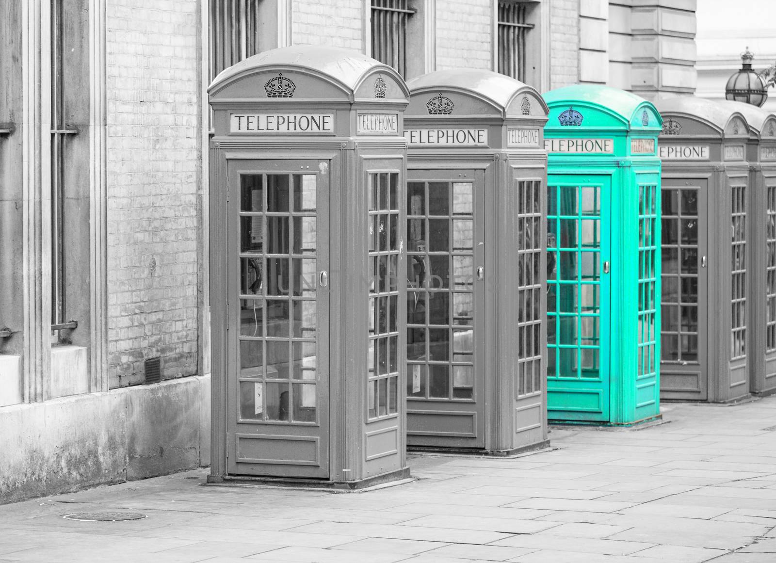 Five Red London Telephone boxes all in a row by chrisukphoto