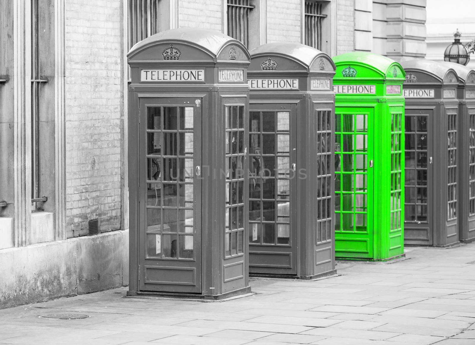 Five Red London Telephone boxes all in a row by chrisukphoto