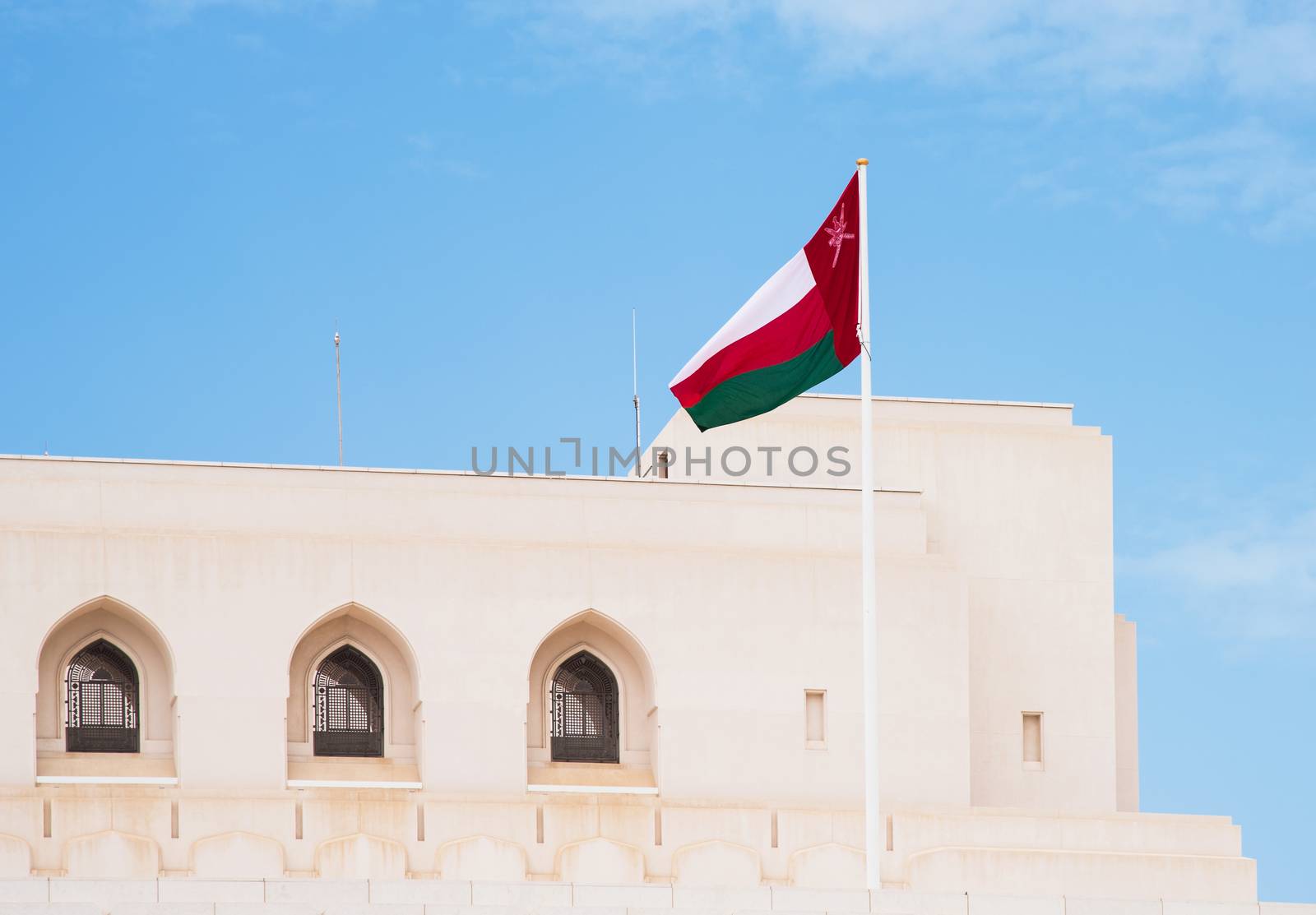 The flag of Oman at The Royal Opera House in Muscat, one of many cultural projects initiated by Sultan Qaboos bin Said al Said.