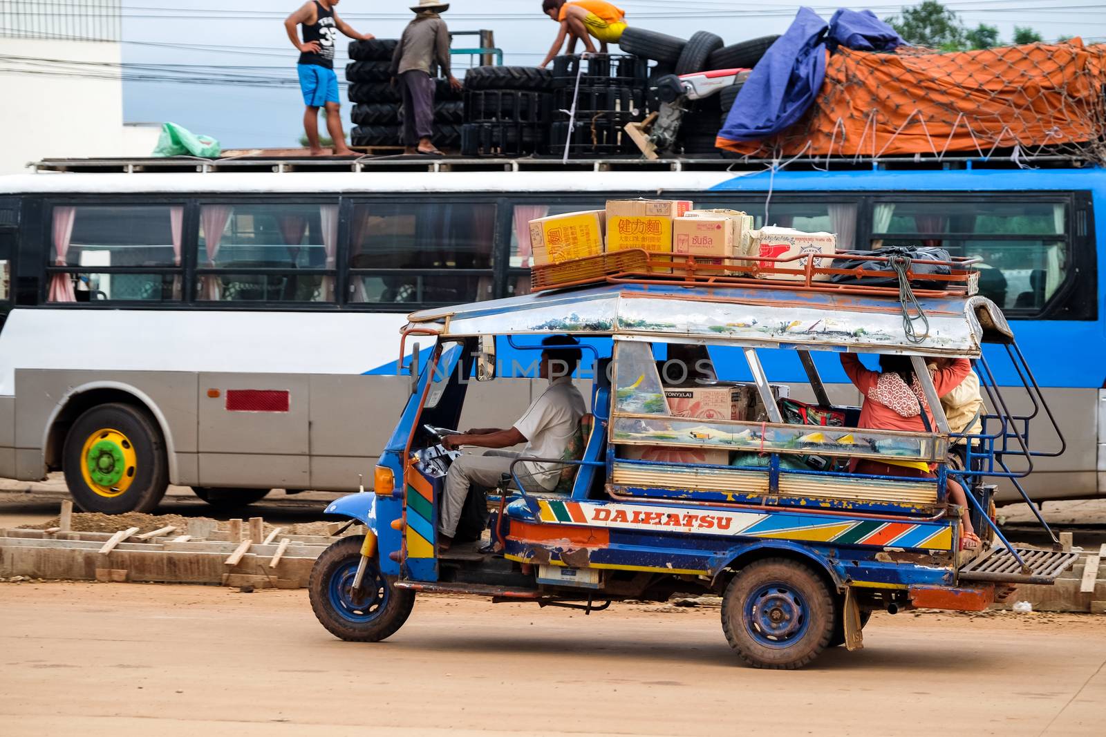 Taxi cab tuk-tuk in Pakse, local way of transportation