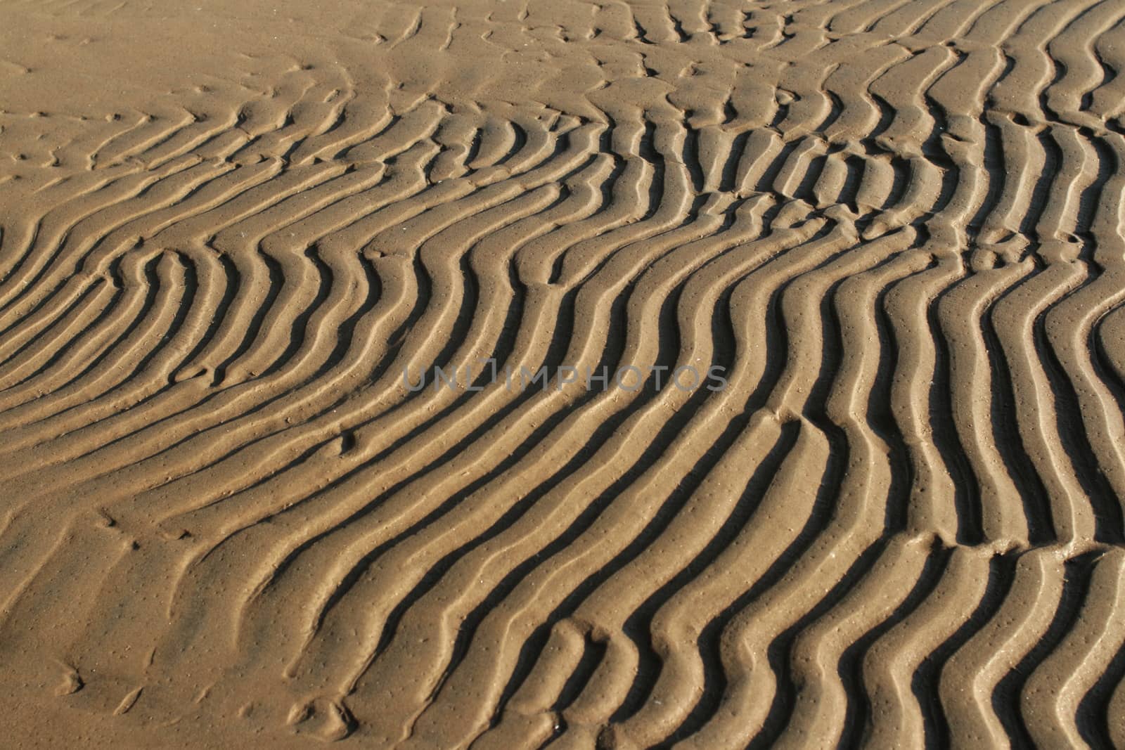 striped patterns in the sand created by wind and waves