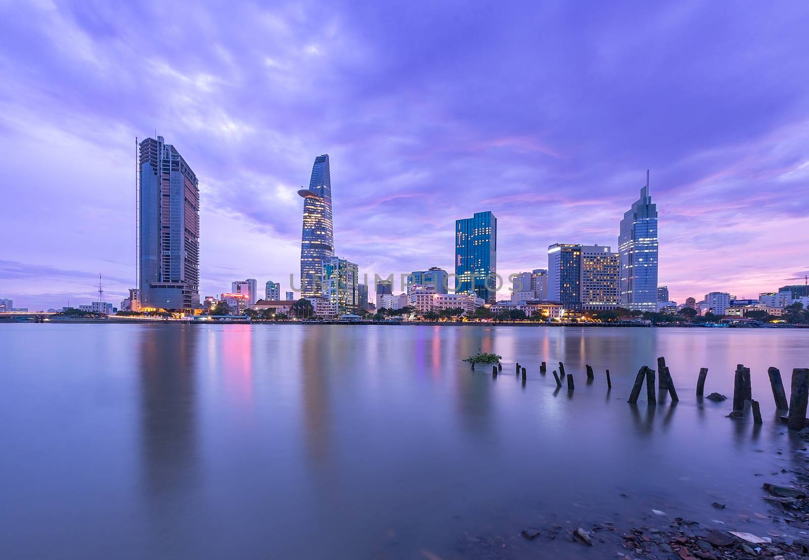 Night view on Sai Gon river. Ho Chi Minh city, Viet Nam