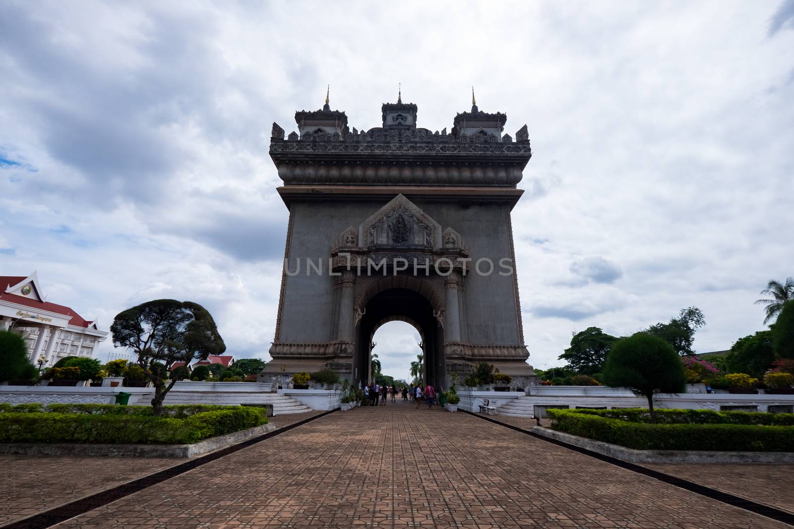 Patuxay monument is dedicated to the deads during the Independance war from France, shot during the blue hour in Vientiane, the capital city of Laos