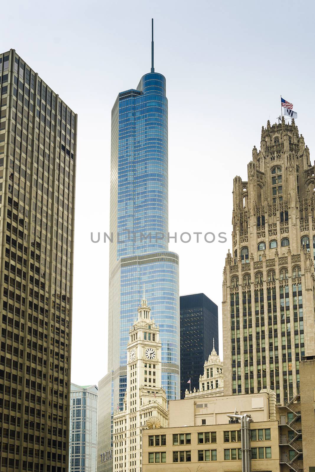 Chicago, IL, USA, october 28, 2016: Trump Tower in Chicago, Illinois. Upon its completion in 2009 with hieght 1,362 feet, it is the seventh-tallest building in the world.