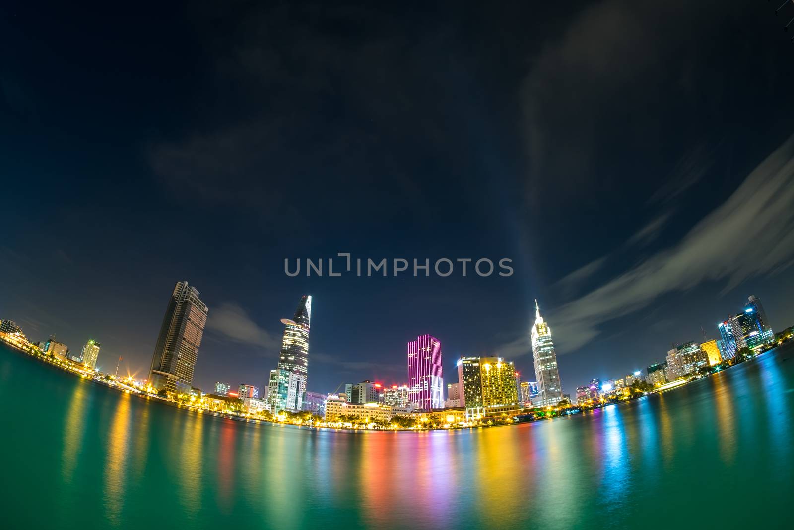 Colorful sunset on Sai Gon river. Ho Chi Minh city, Viet Nam