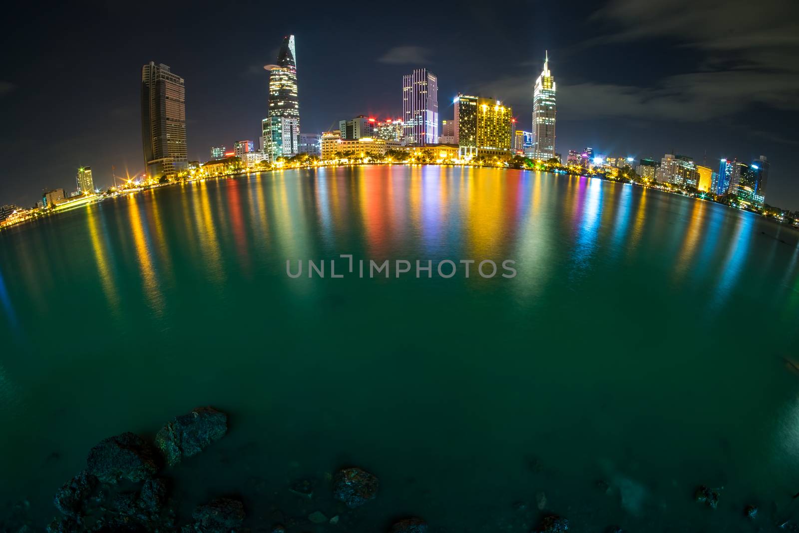 Colorful sunset on Sai Gon river. Ho Chi Minh city, Viet Nam