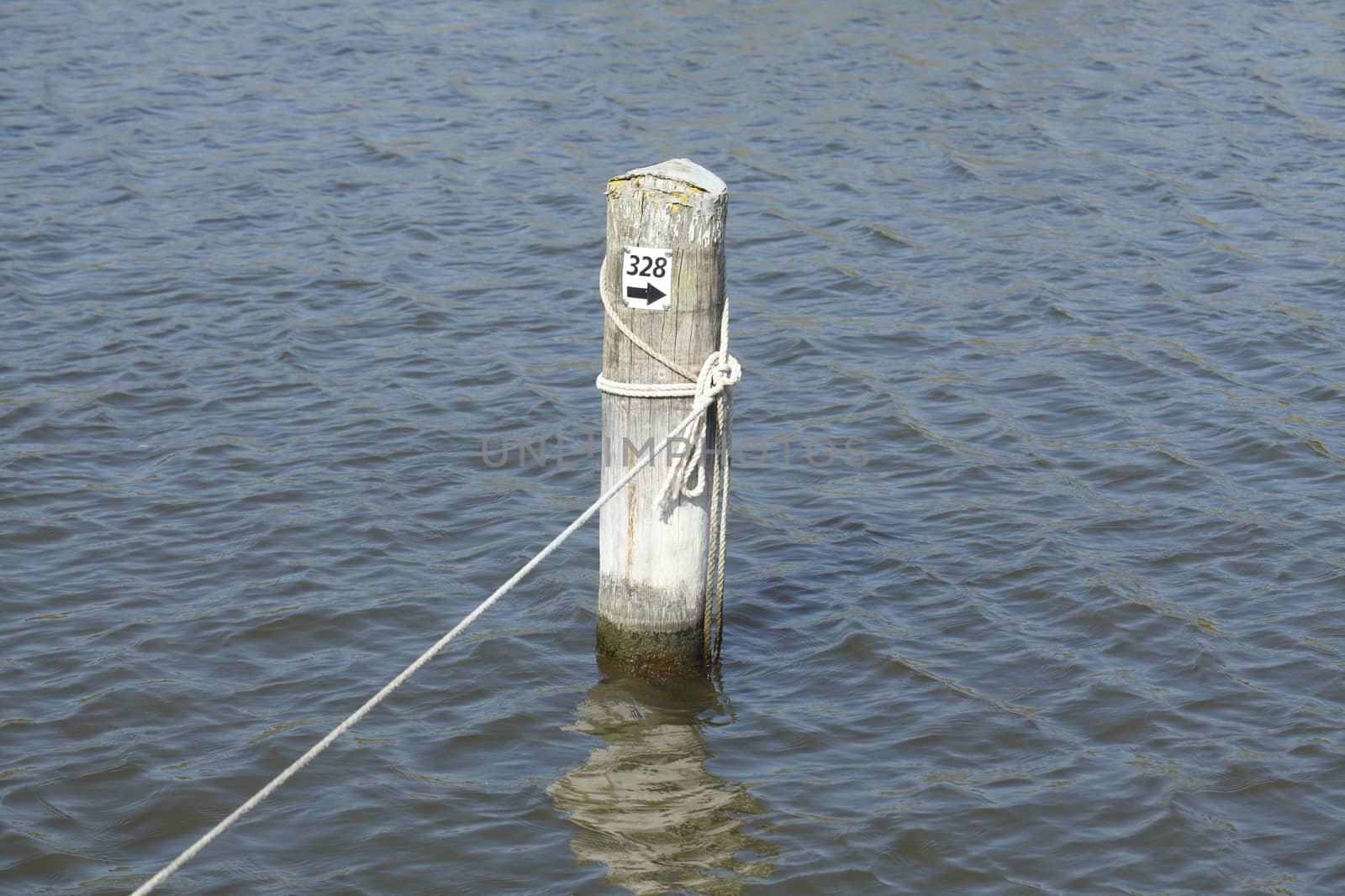 wooden peg with rope in a harbour