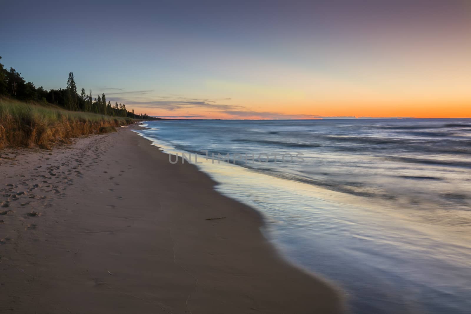 A Lake Huron beach after sunset - Pinery Provincial Park, Ontario, Canada