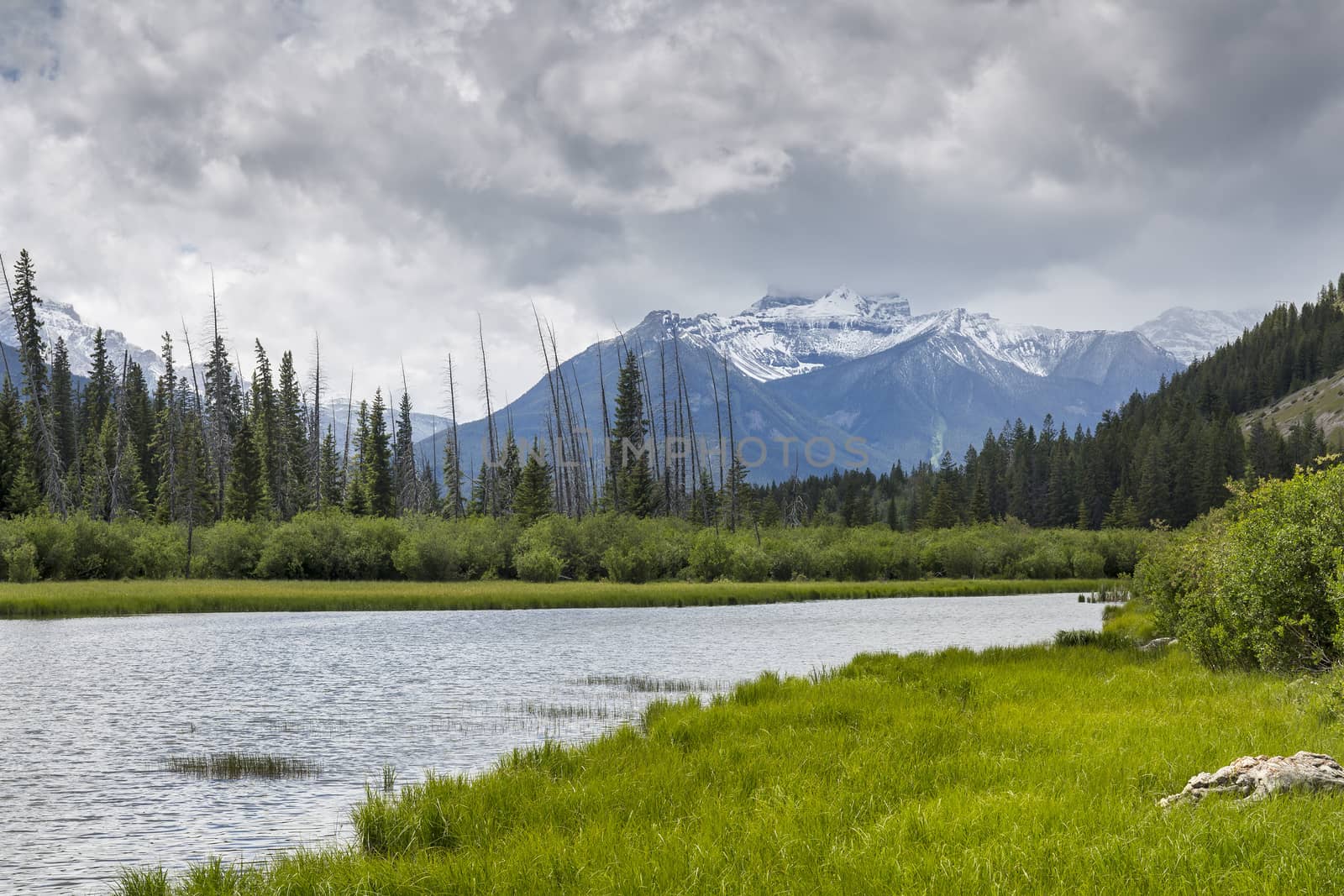 Vermillion Lakes and Rocky Mountains in late spring - Banff National Park, Alberta, Canada