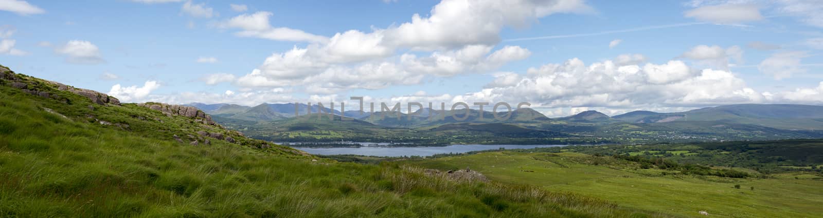 panorama of the view from the kerry way route on the wild atlantic way in ireland