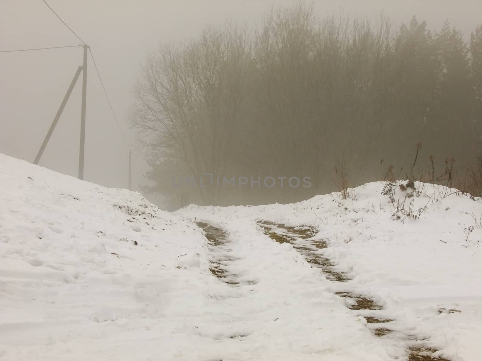 Road in Vilnius City, Lithuania leading through the Mist to nowhere
