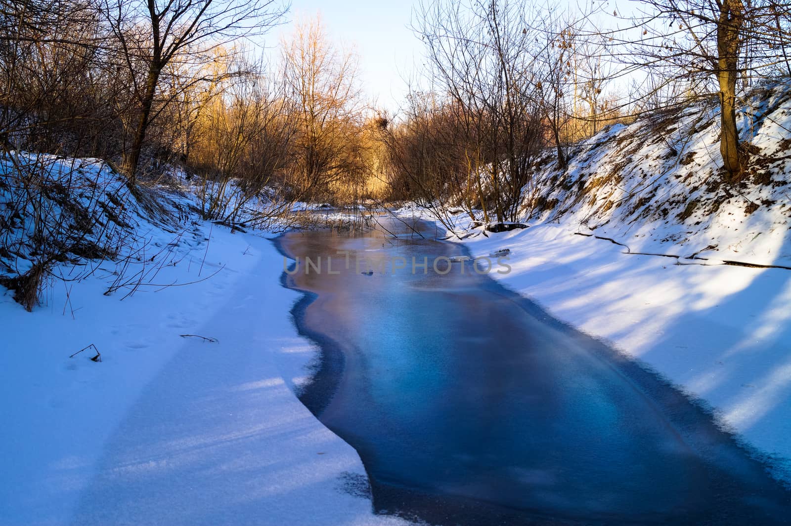 nature winter river covered with ice by Oleczka11