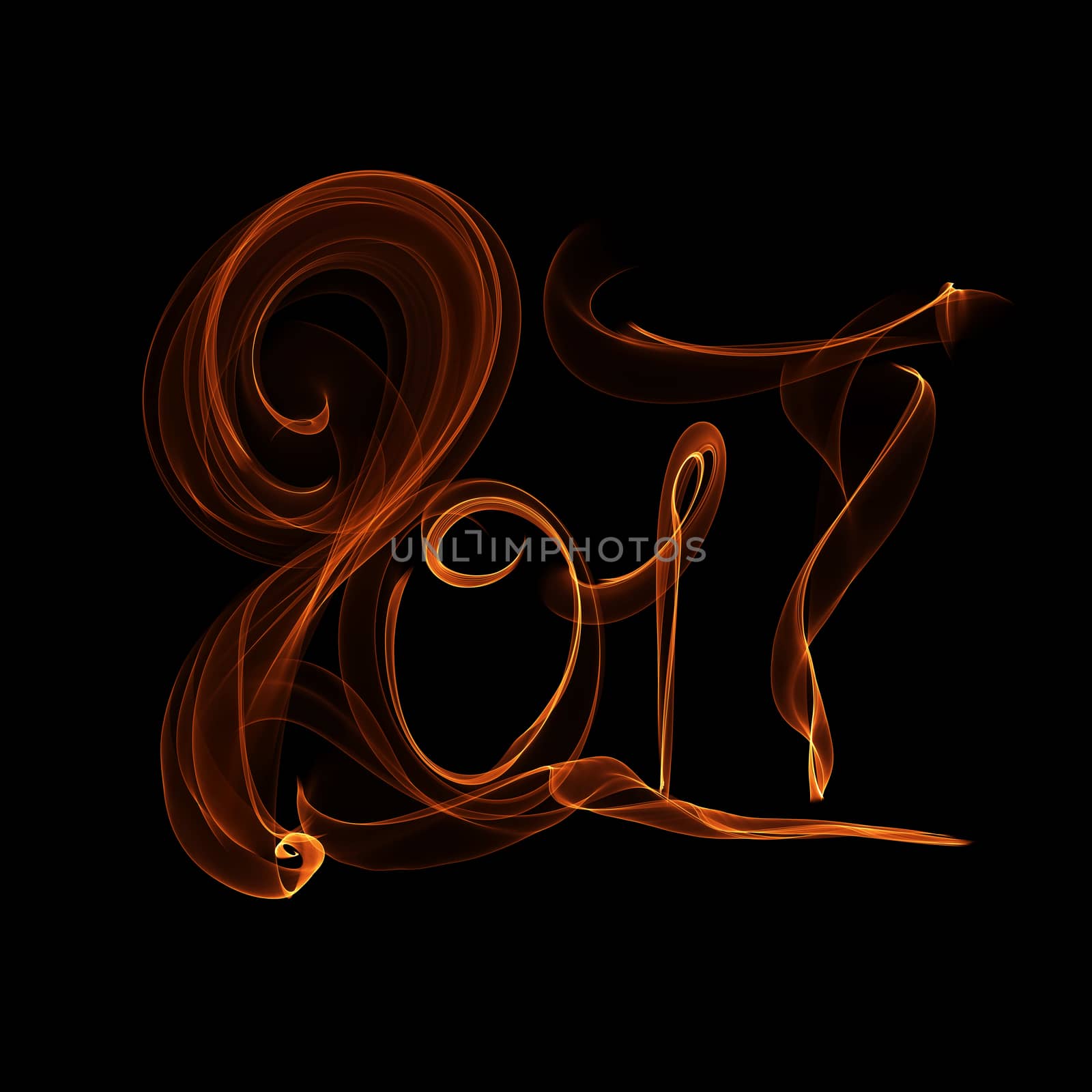 Happy new year 2017 flying digits numbers written with fire flame light on black background.