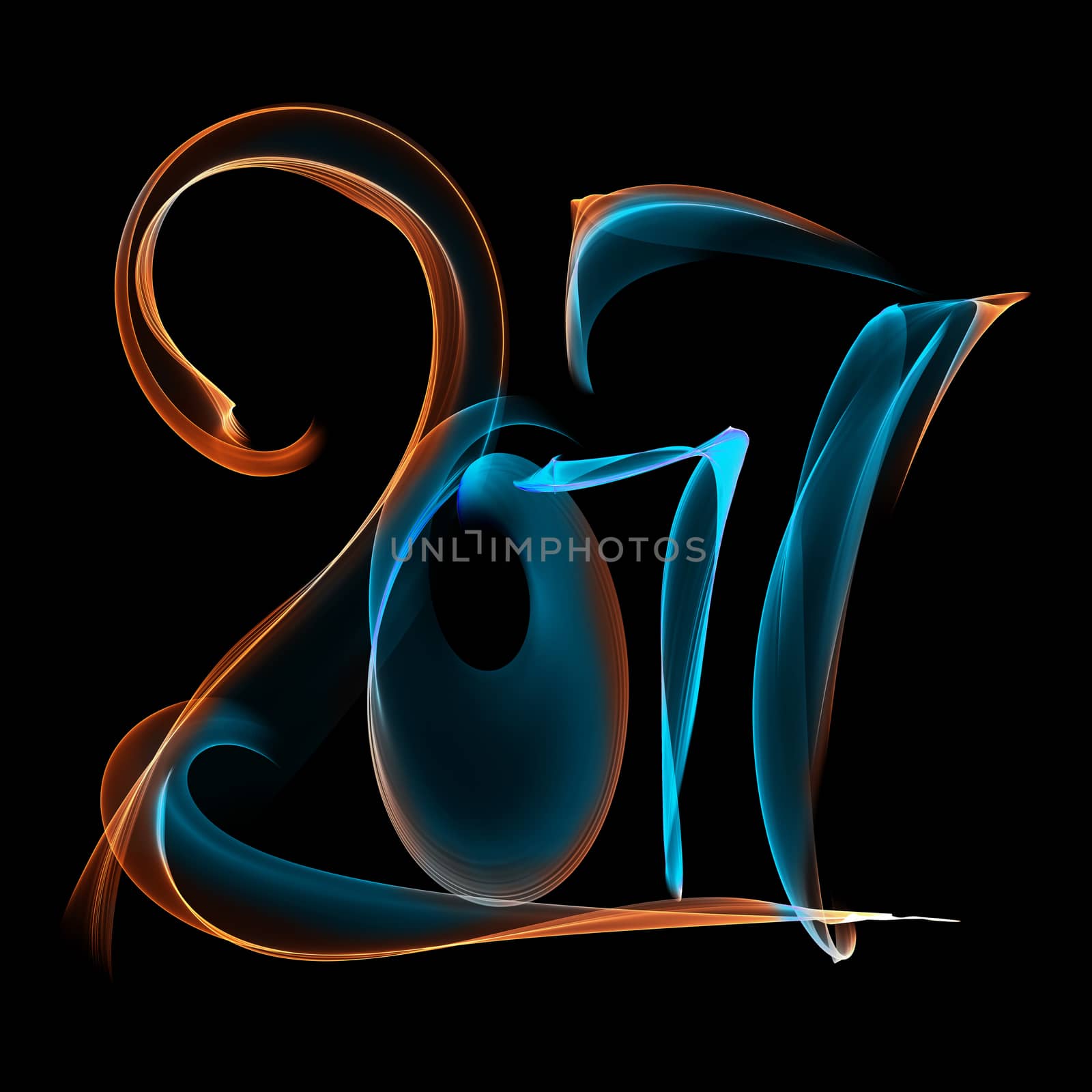 Happy new year 2017 flying digits numbers written with fire flame light on black background by skrotov