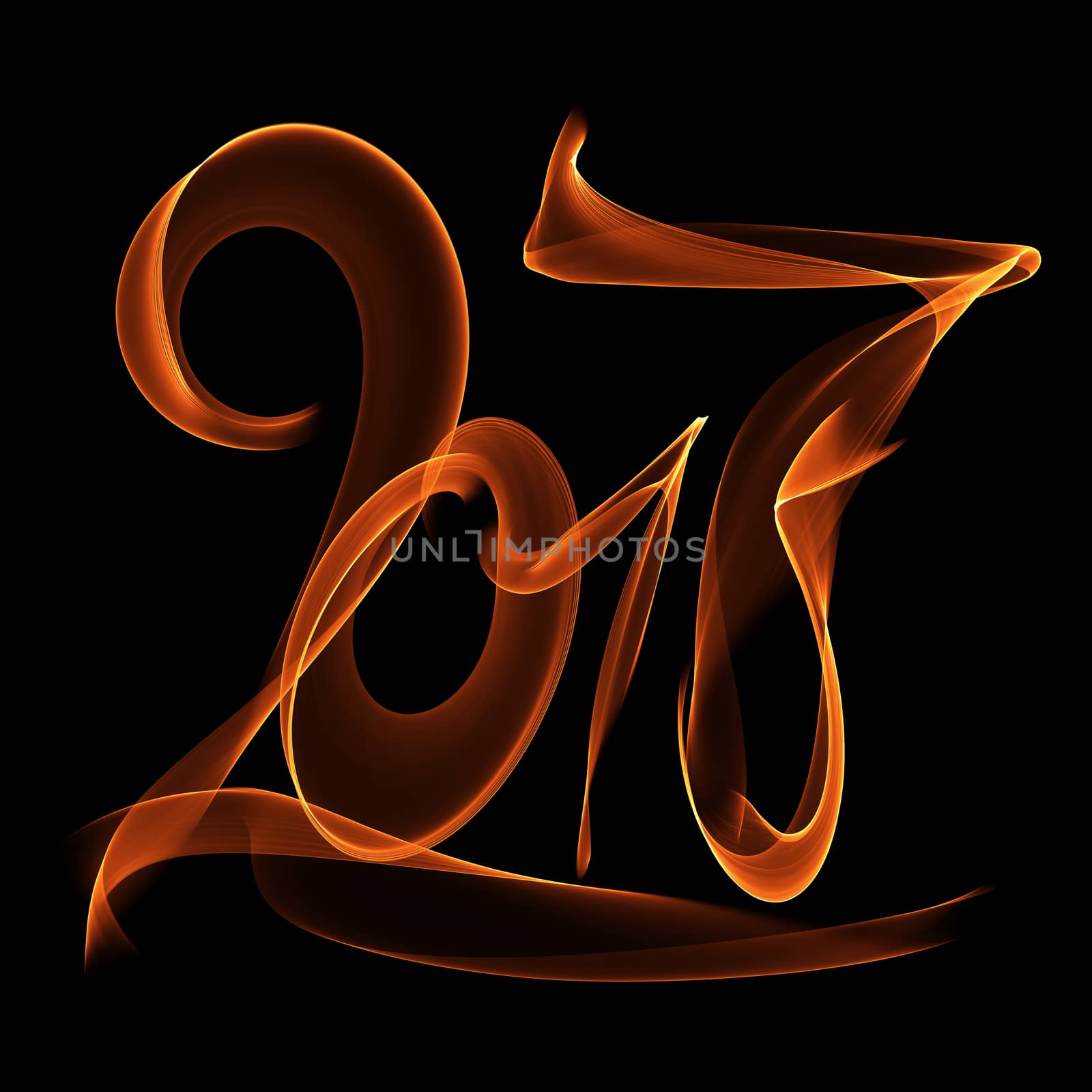 Happy new year 2017 flying digits numbers written with fire flame light on black background.