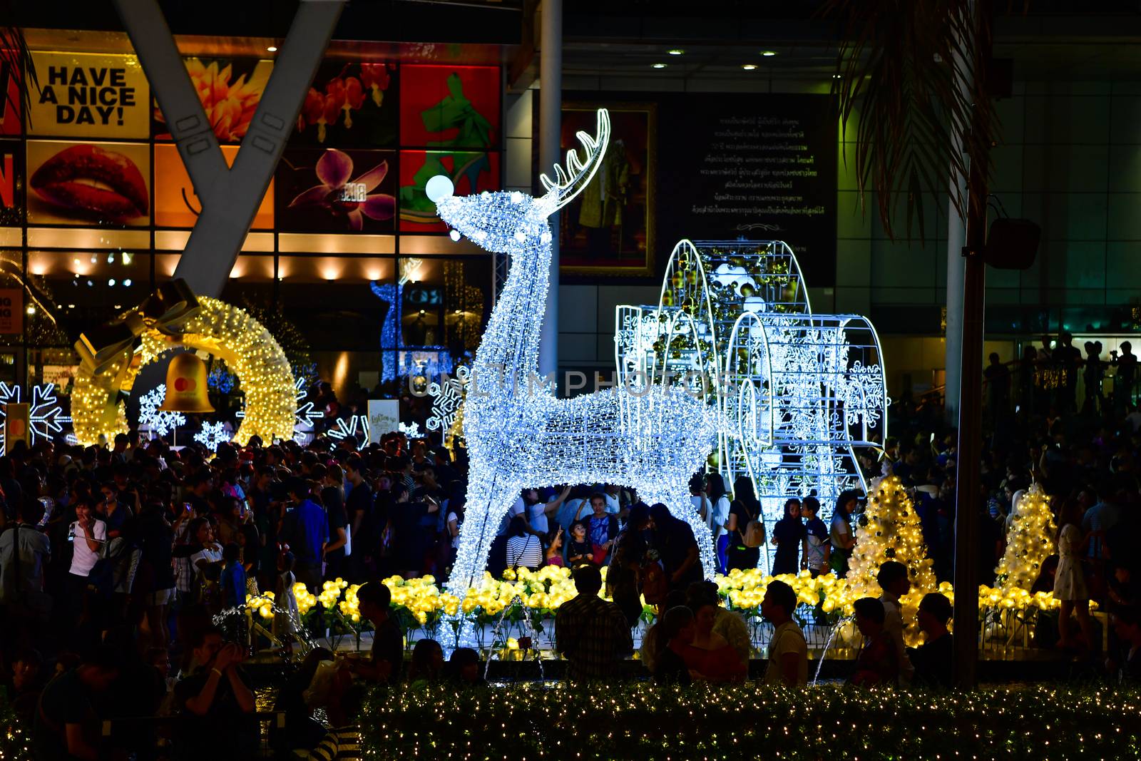 BANGKOK - DECEMBER 24 : Christmas decorated  light for Merry Christmas & Happy New Year 2017 at CentralWorld shopping mall on December 24, 2016 in Bangkok, Thailand.