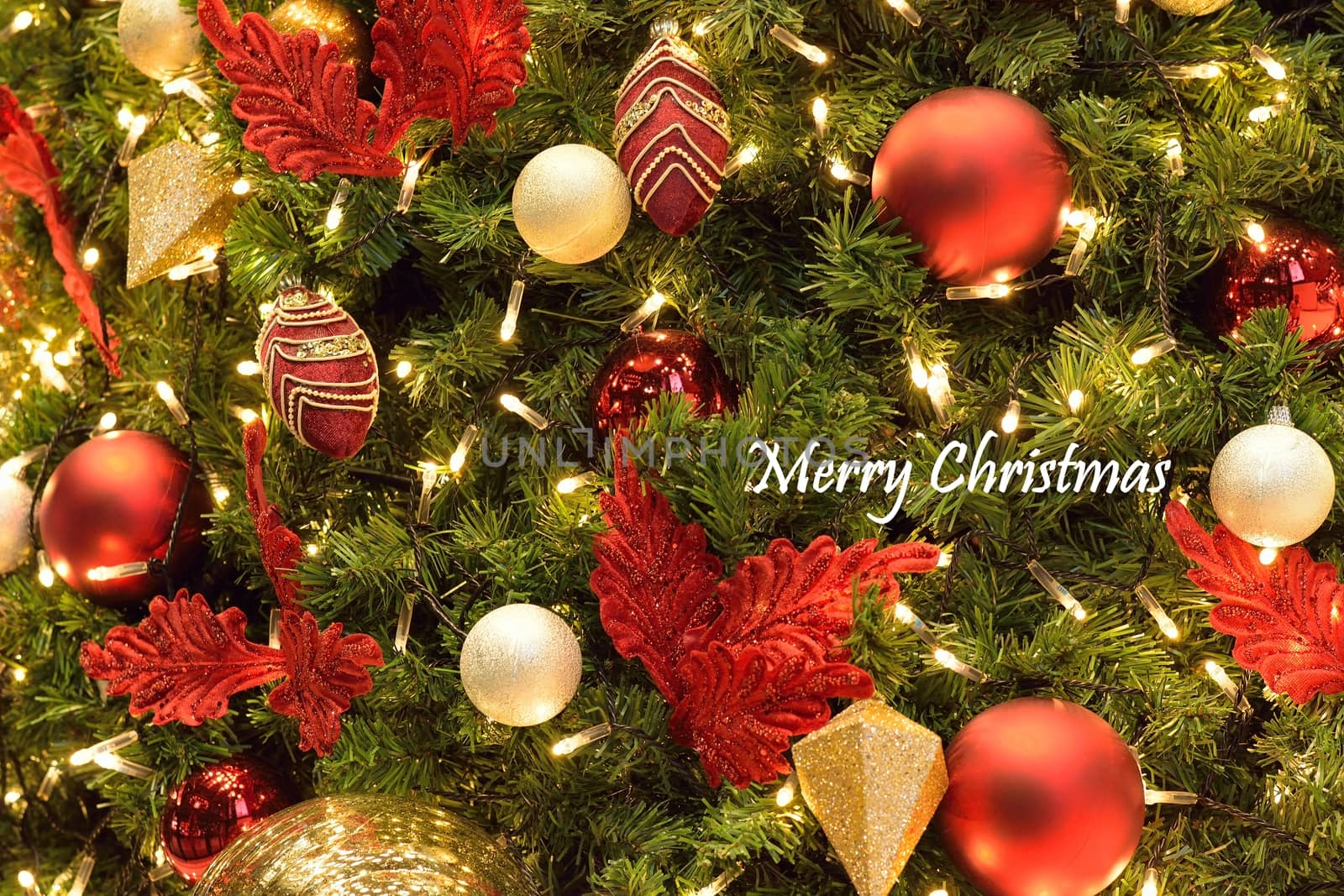 Christmas Tree Decoration Christmas with Merry Christmas text in horizontal frame