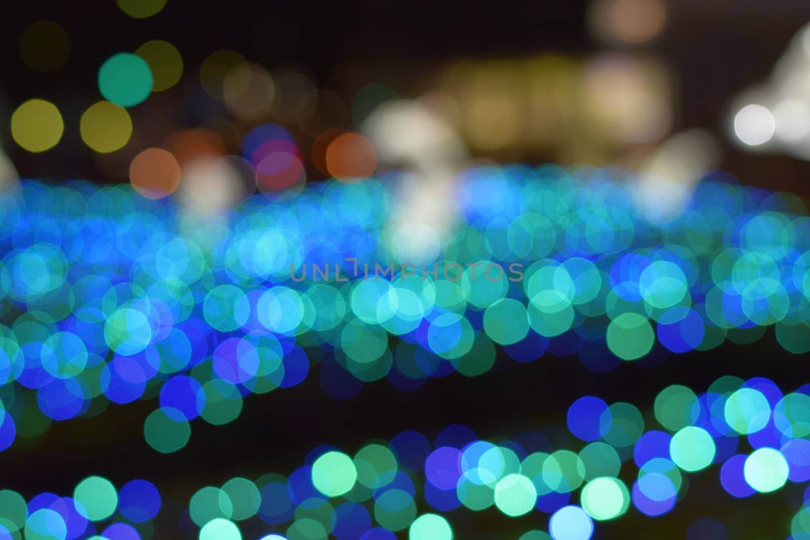 Winter illumination blue LED blurred lights in horizontal frame