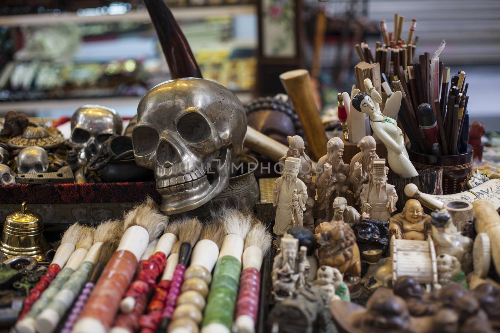 Chinese souvenirs. Skeleton in a souvenir shop