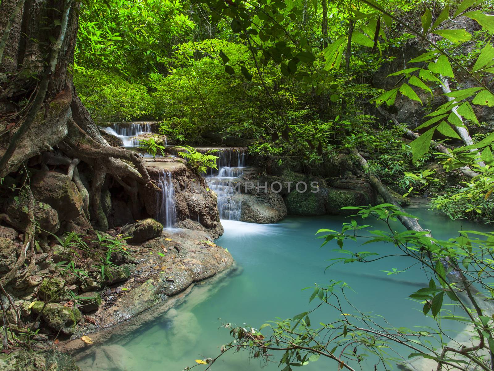 lime stone water fall in arawan water fall national park kanchan by khunaspix