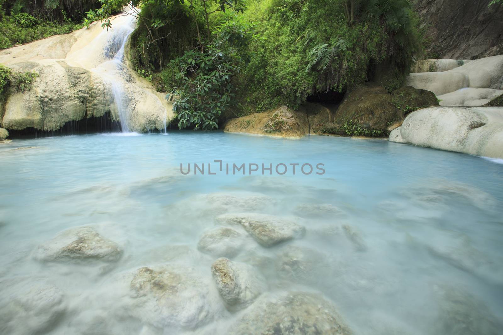 limestone waterfall in level seven of arawan national park kanchanaburi thailand