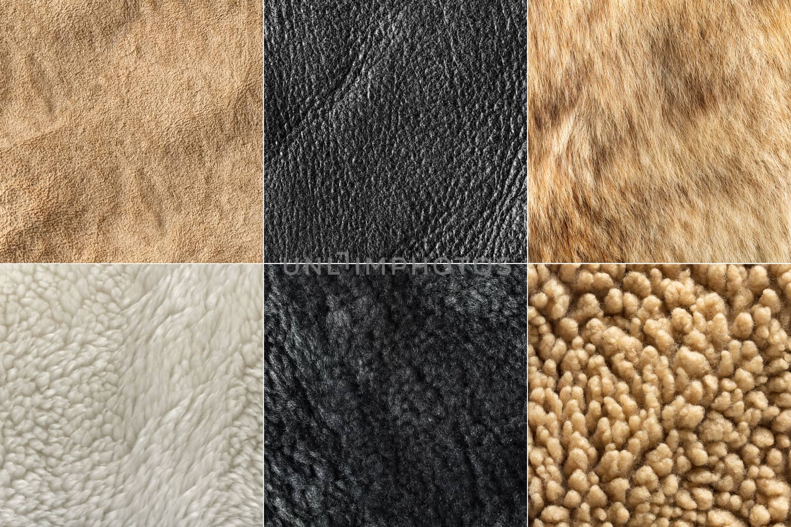 set texture of artificial fur and leather