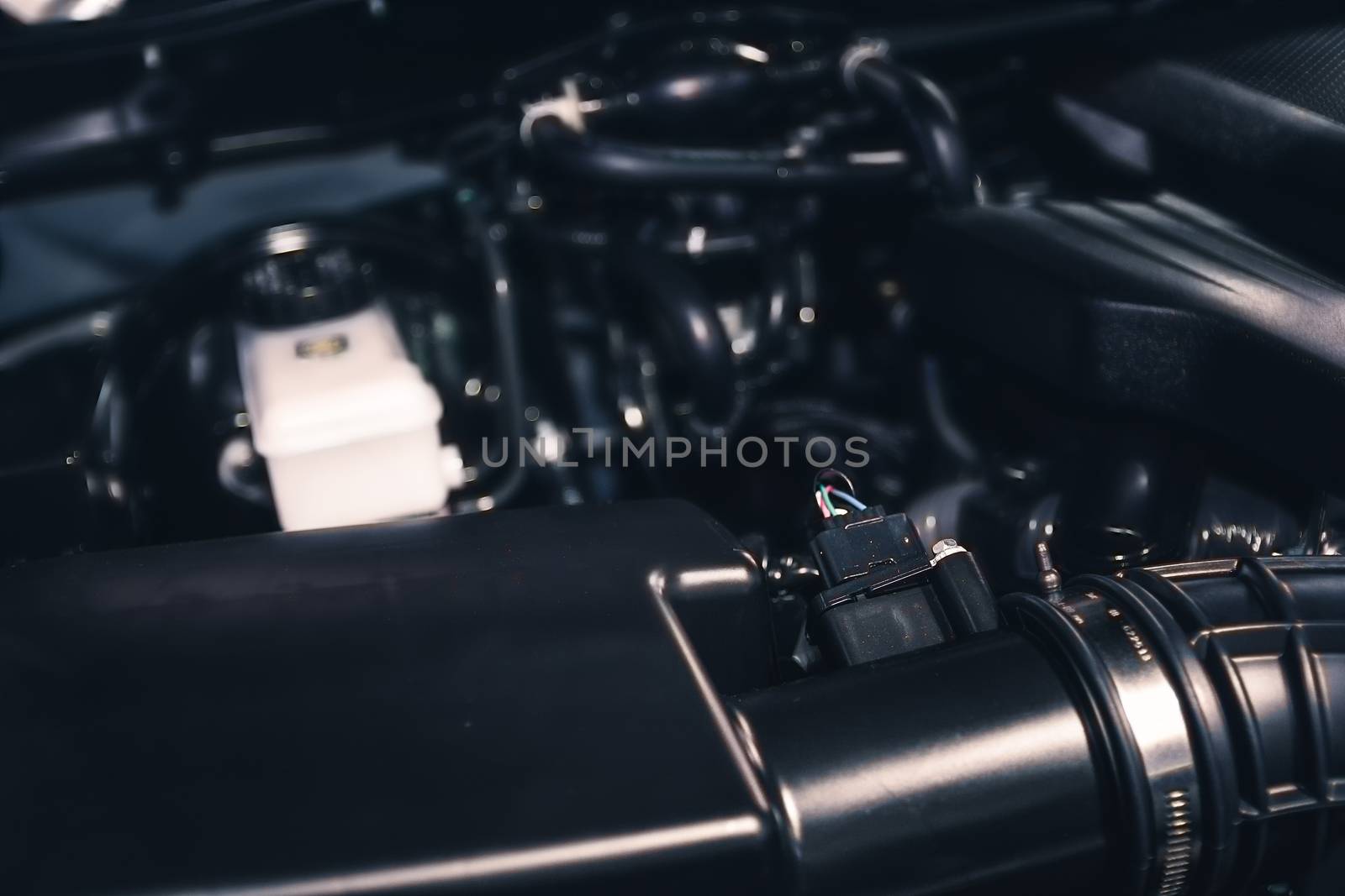 Selective focus car engine for background