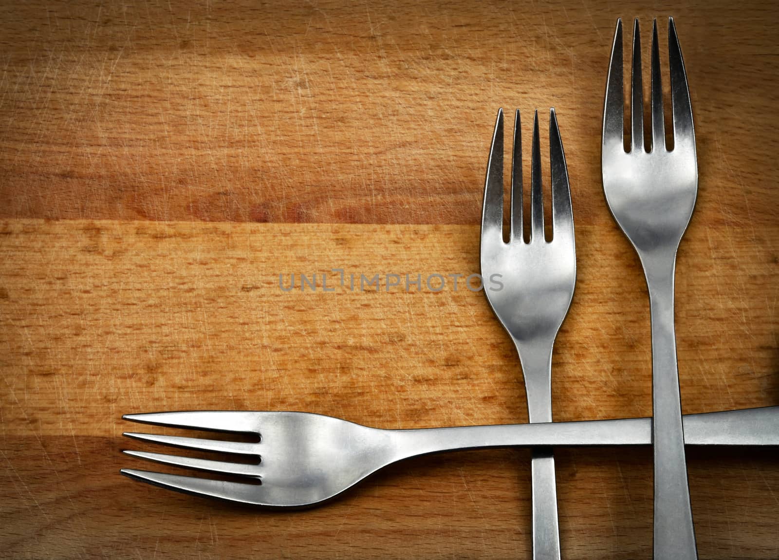 background or scene with three metal forks