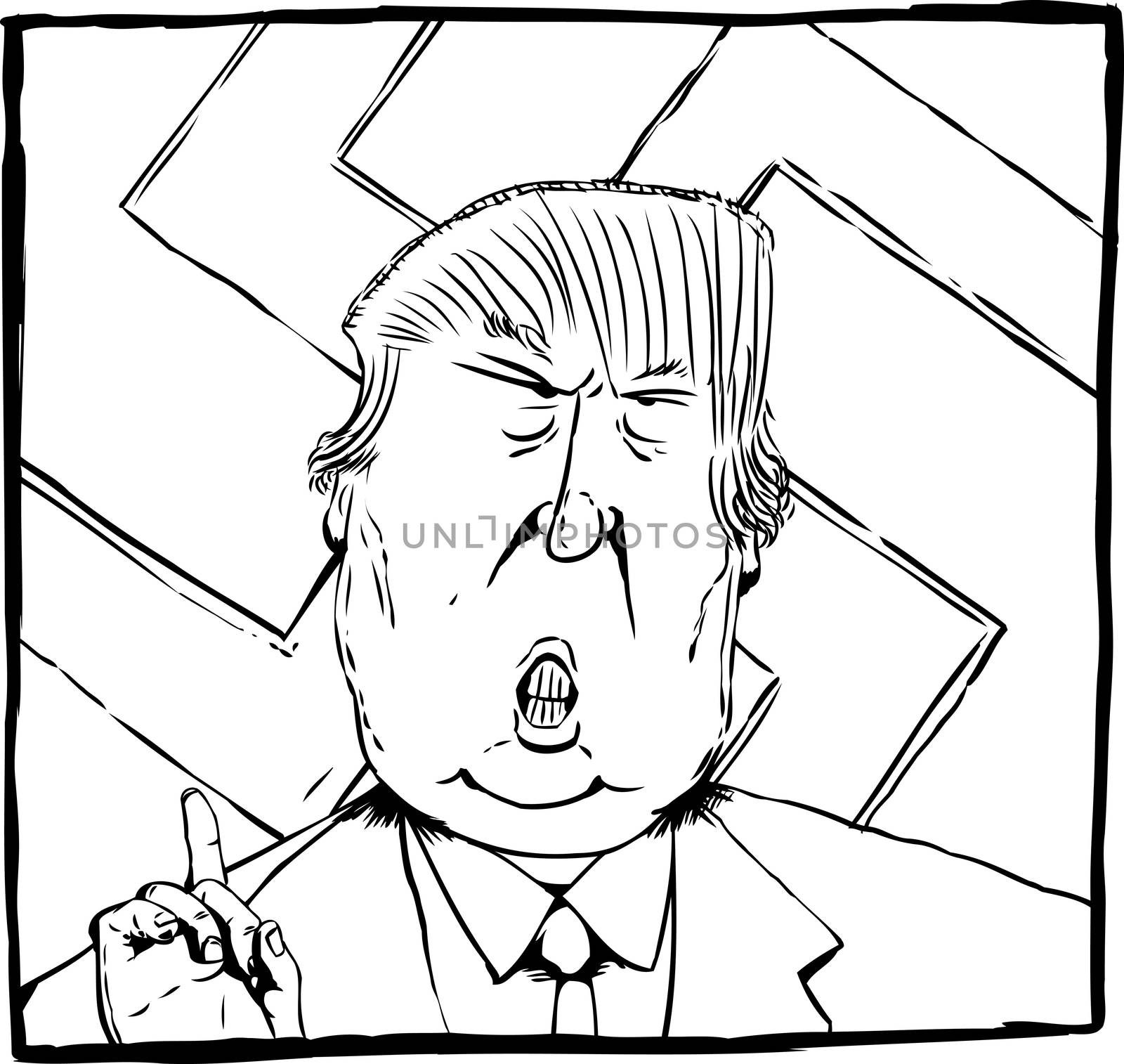 Outlined caricature of Donald Trump with Swastica by TheBlackRhino