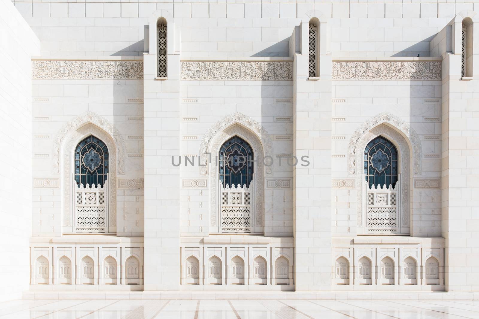 Exterior detail of the Sultan Qaboos Grand Mosque in Muscat, the main mosque of The Sultanate of Oman.