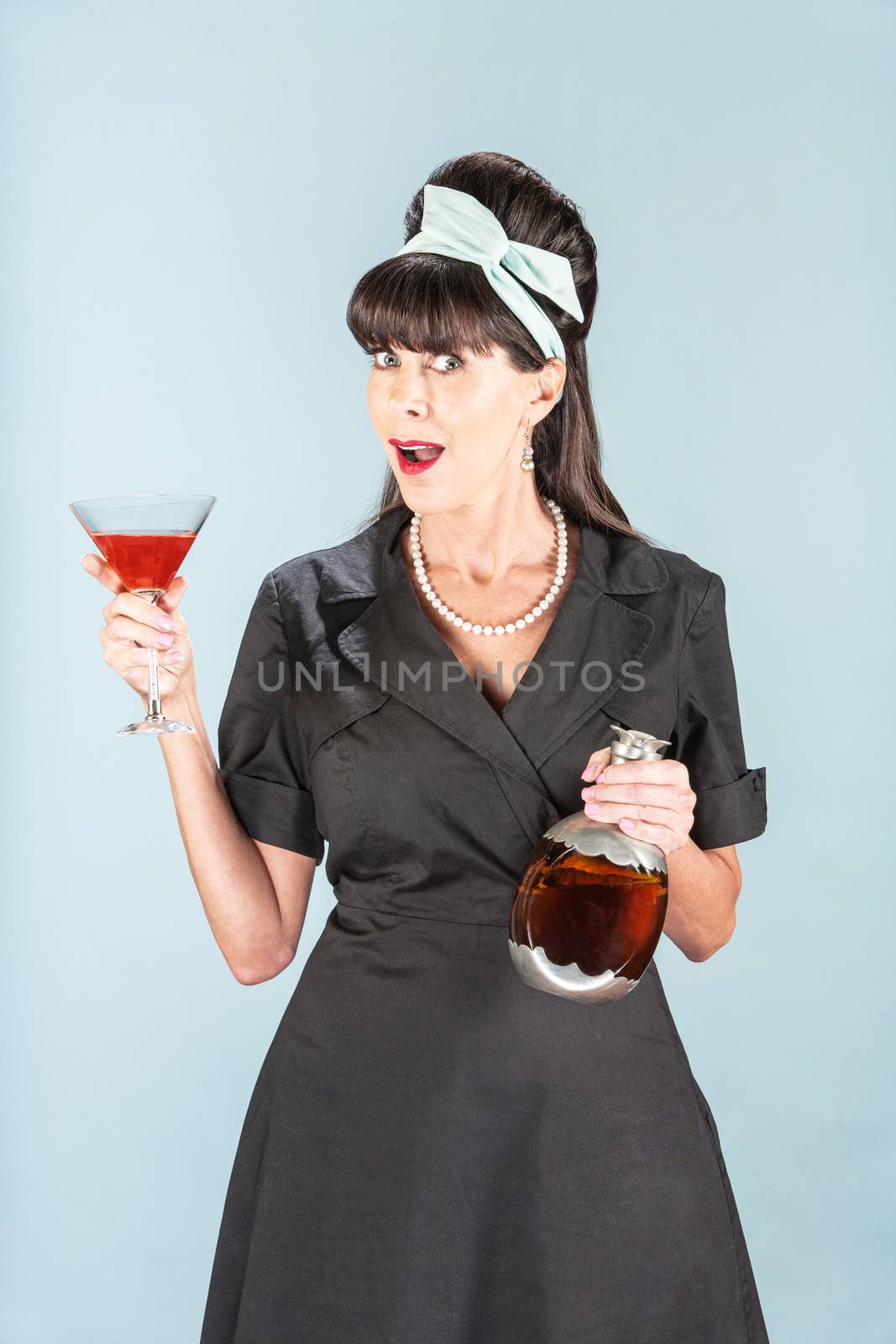 Retro Woman in Black Dress with Cosmopolitan by Creatista
