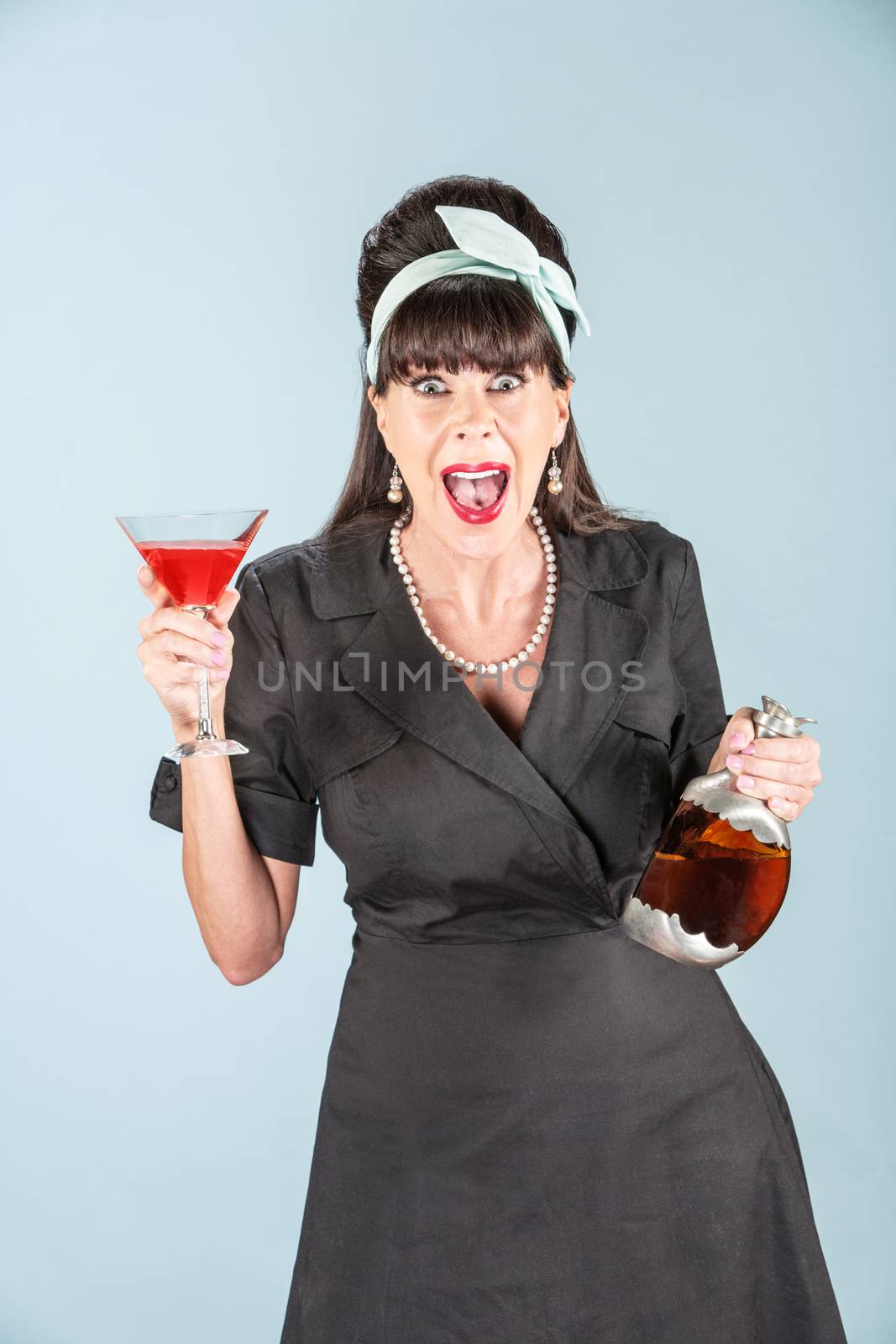 Yelling Woman in Black Dress with Cosmopolitan by Creatista