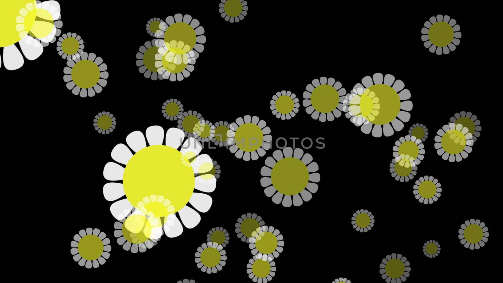 Computer Graphic flower background. White and yellow color.