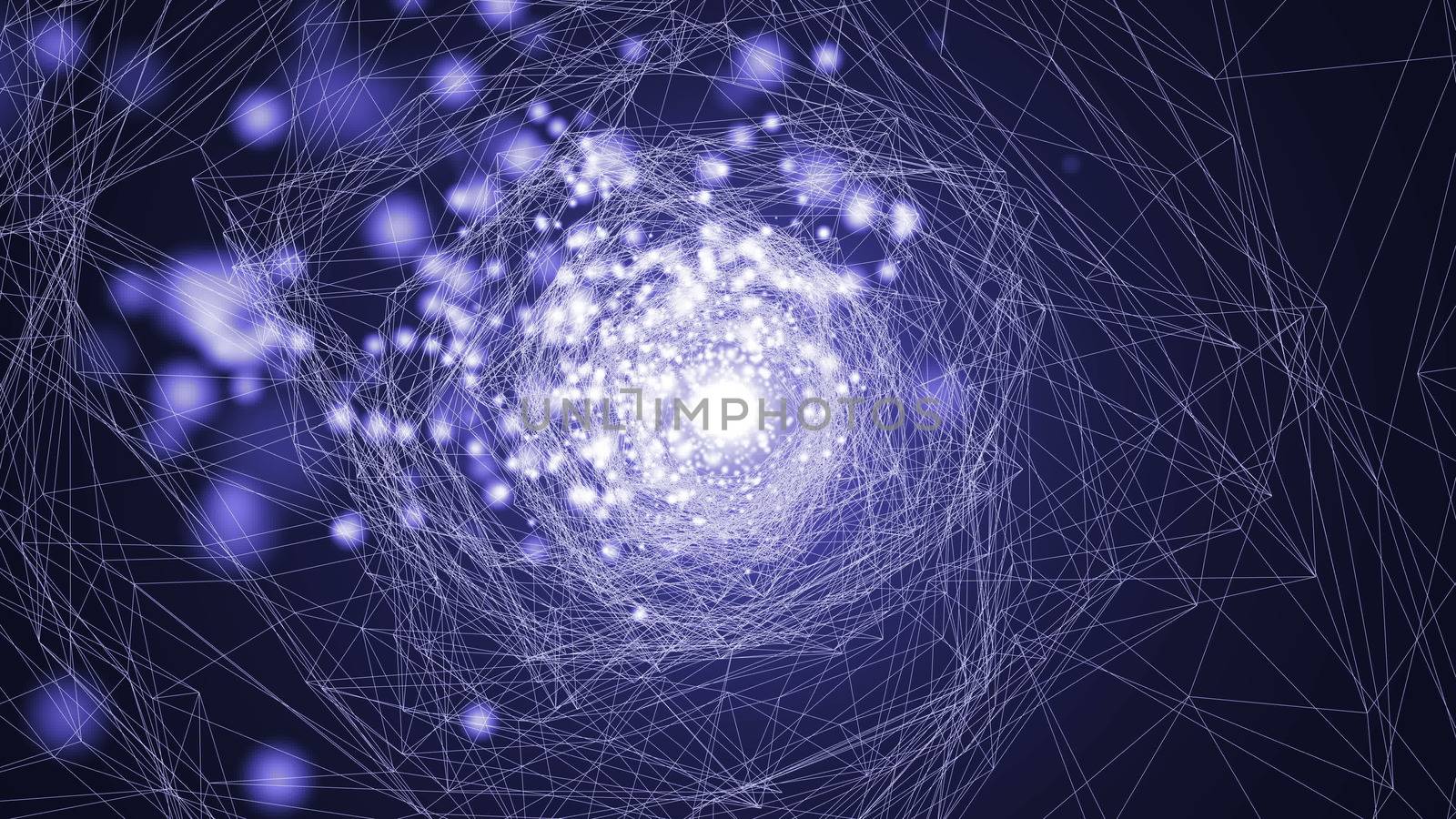 Virtual wireframe technology tunnel. Abstract background with flares.