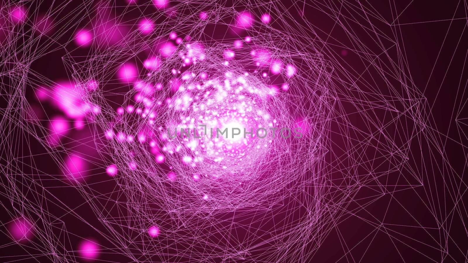 Virtual wireframe technology tunnel. Abstract background with flares.