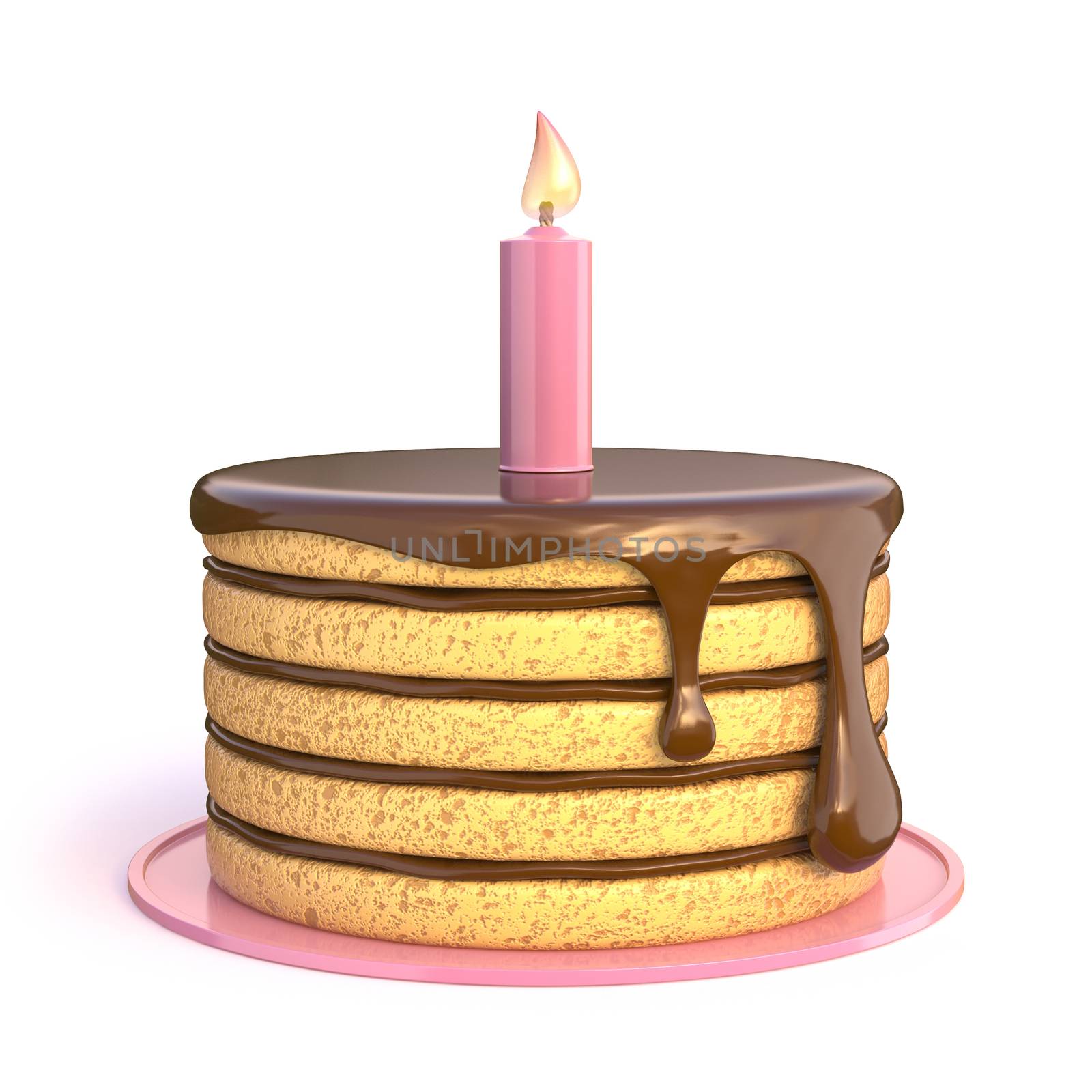 Birthday cake 3D render illustration isolated on white background