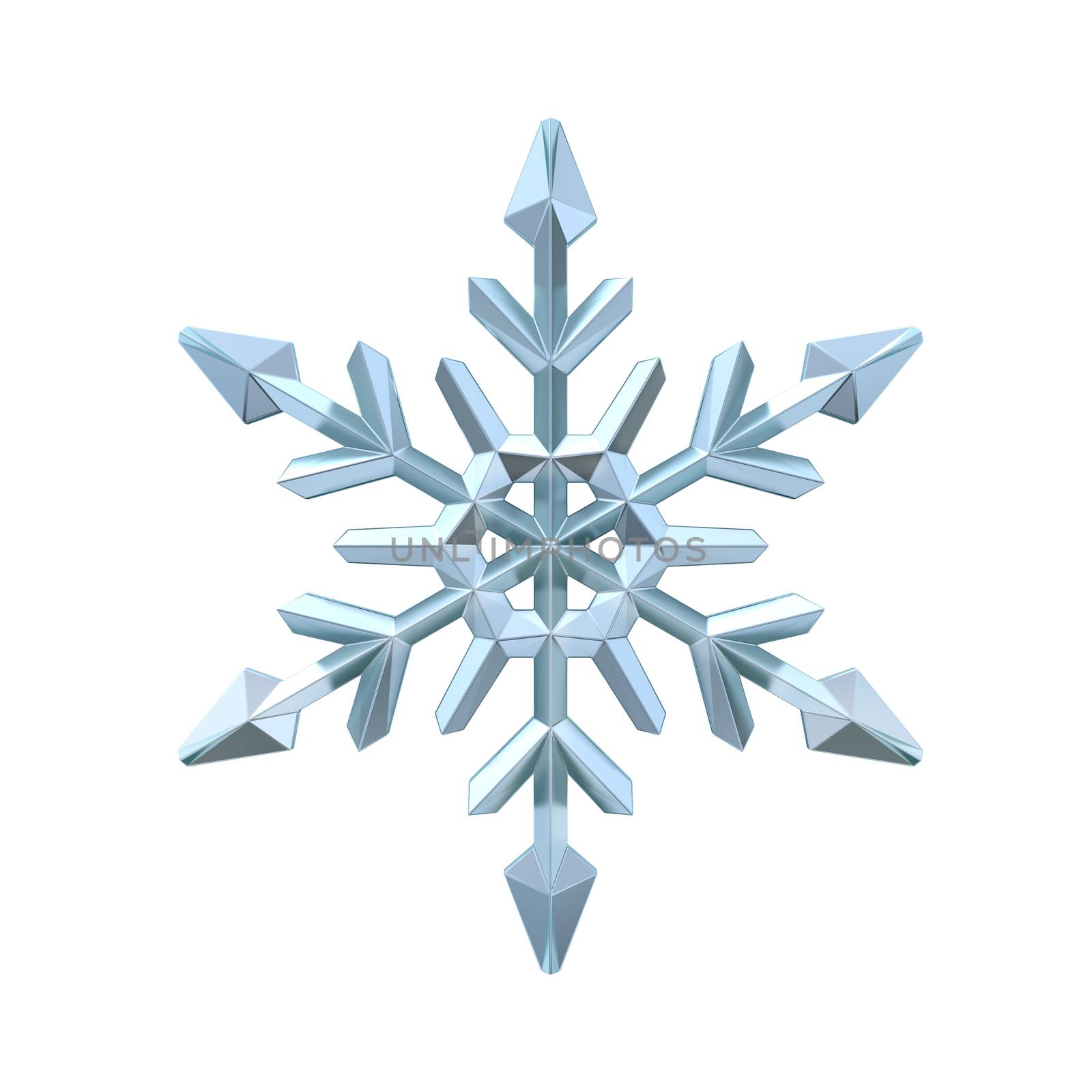 Snowflake 3D render illustration isolated on white background
