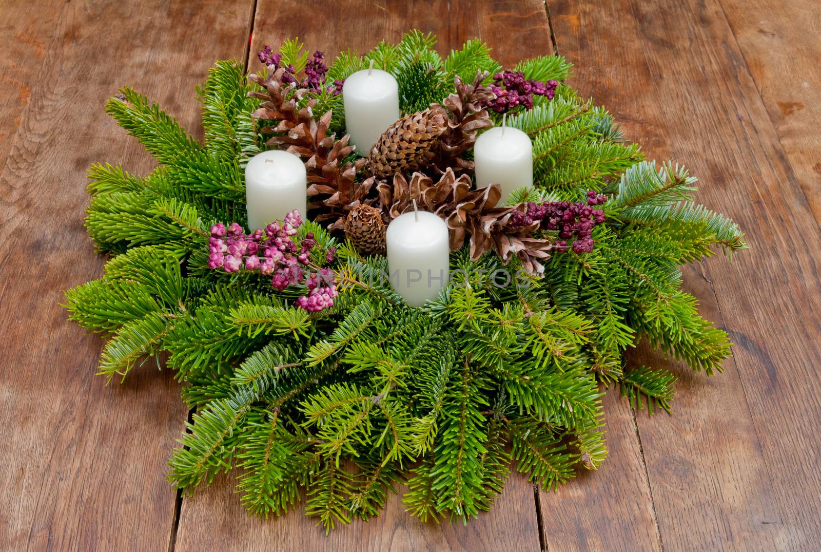 Christmas wreath advent wreath on wooden background with copy space