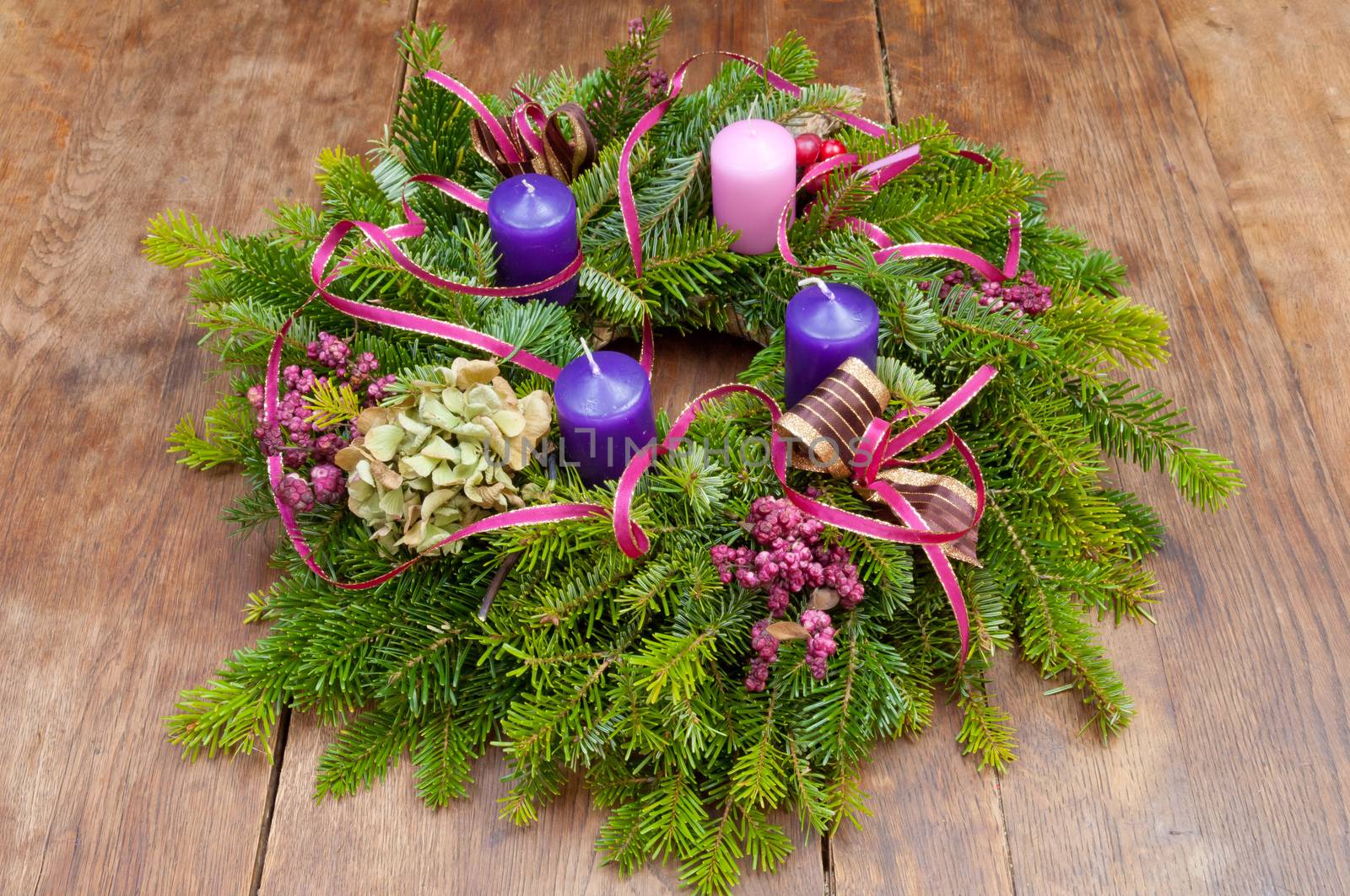 Christmas wreath advent wreath on wooden background with copy space