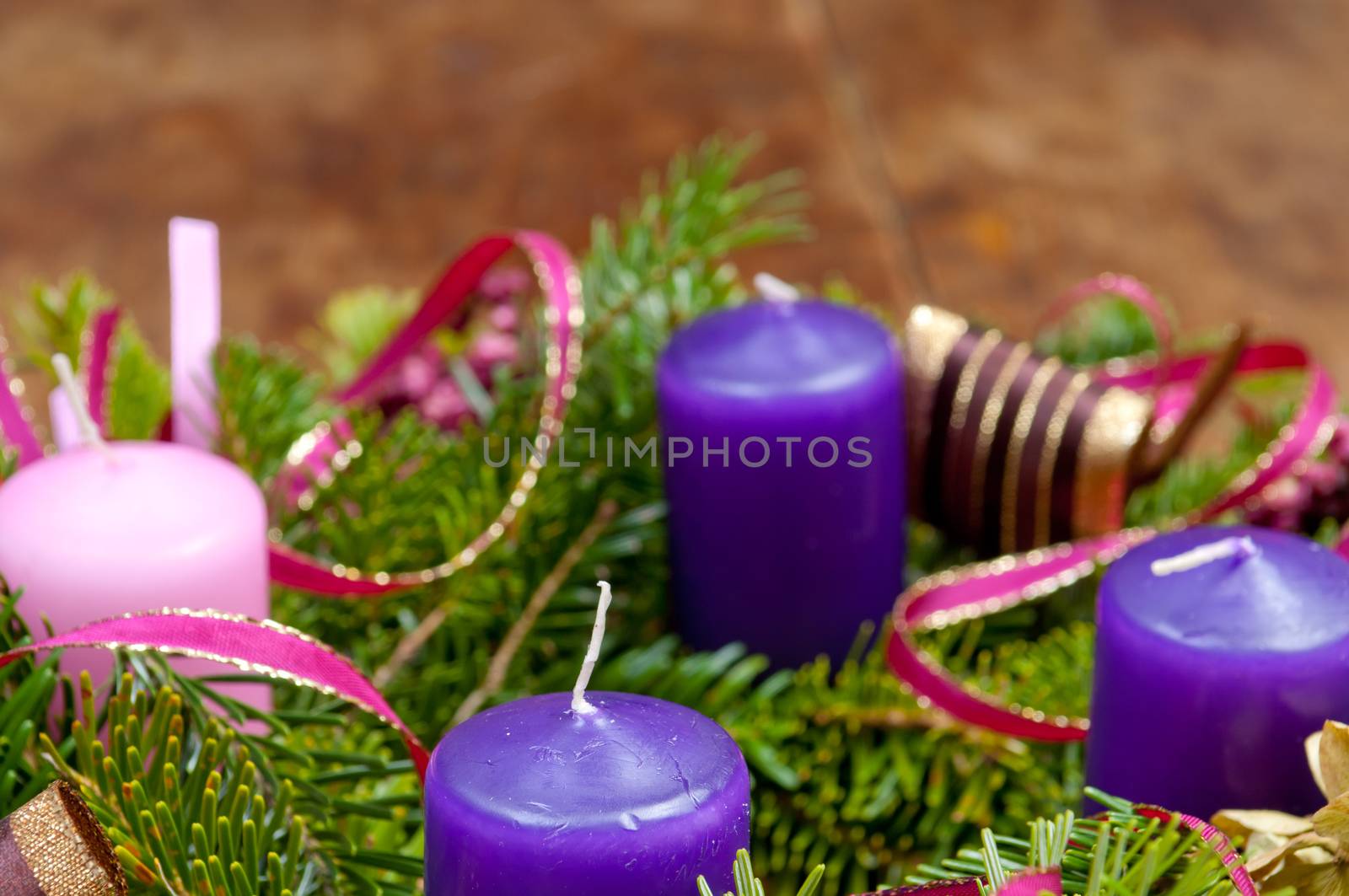 Christmas wreath advent wreath on wooden background with copy space