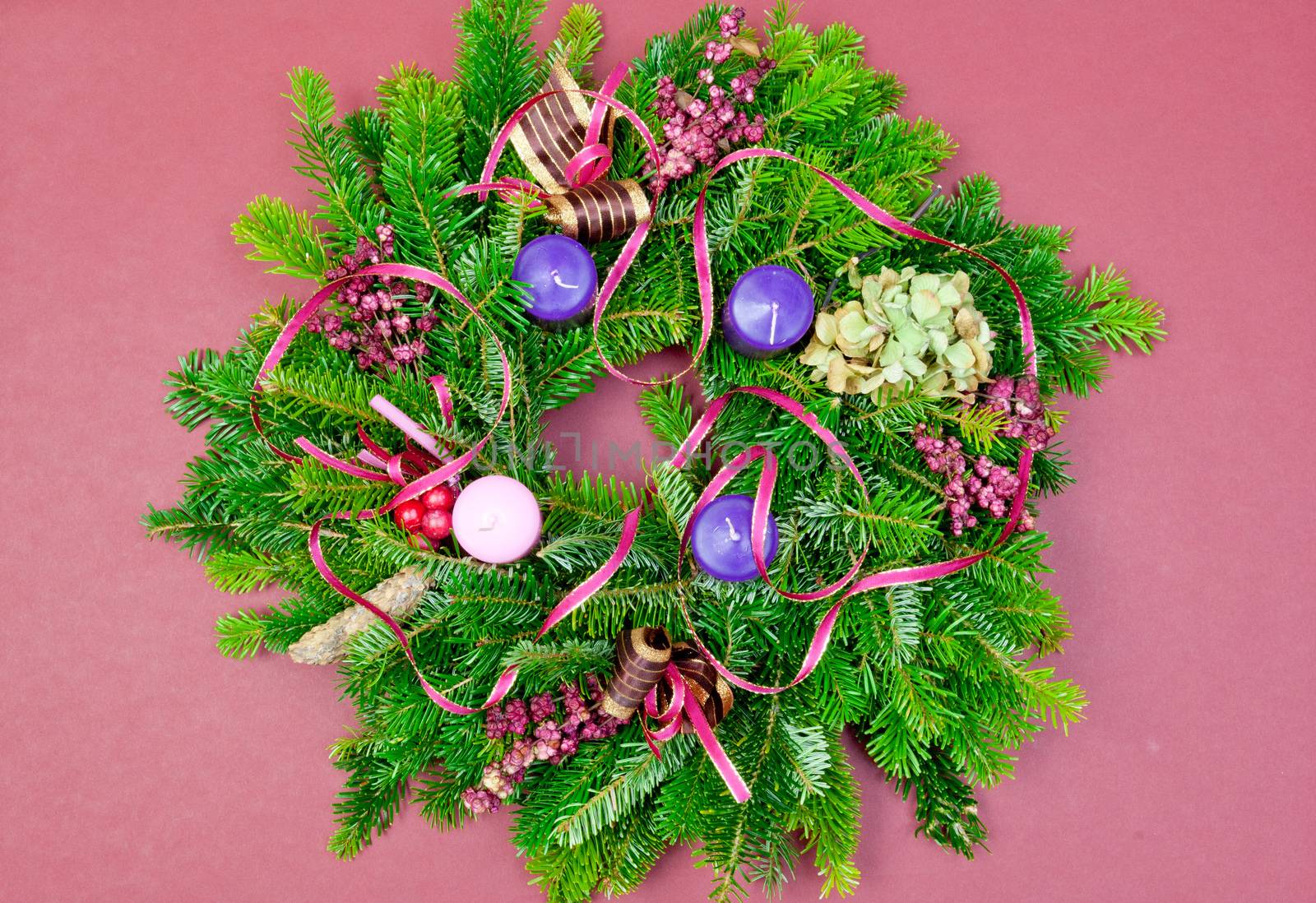 Christmas wreath advent wreath on wooden background with copy space