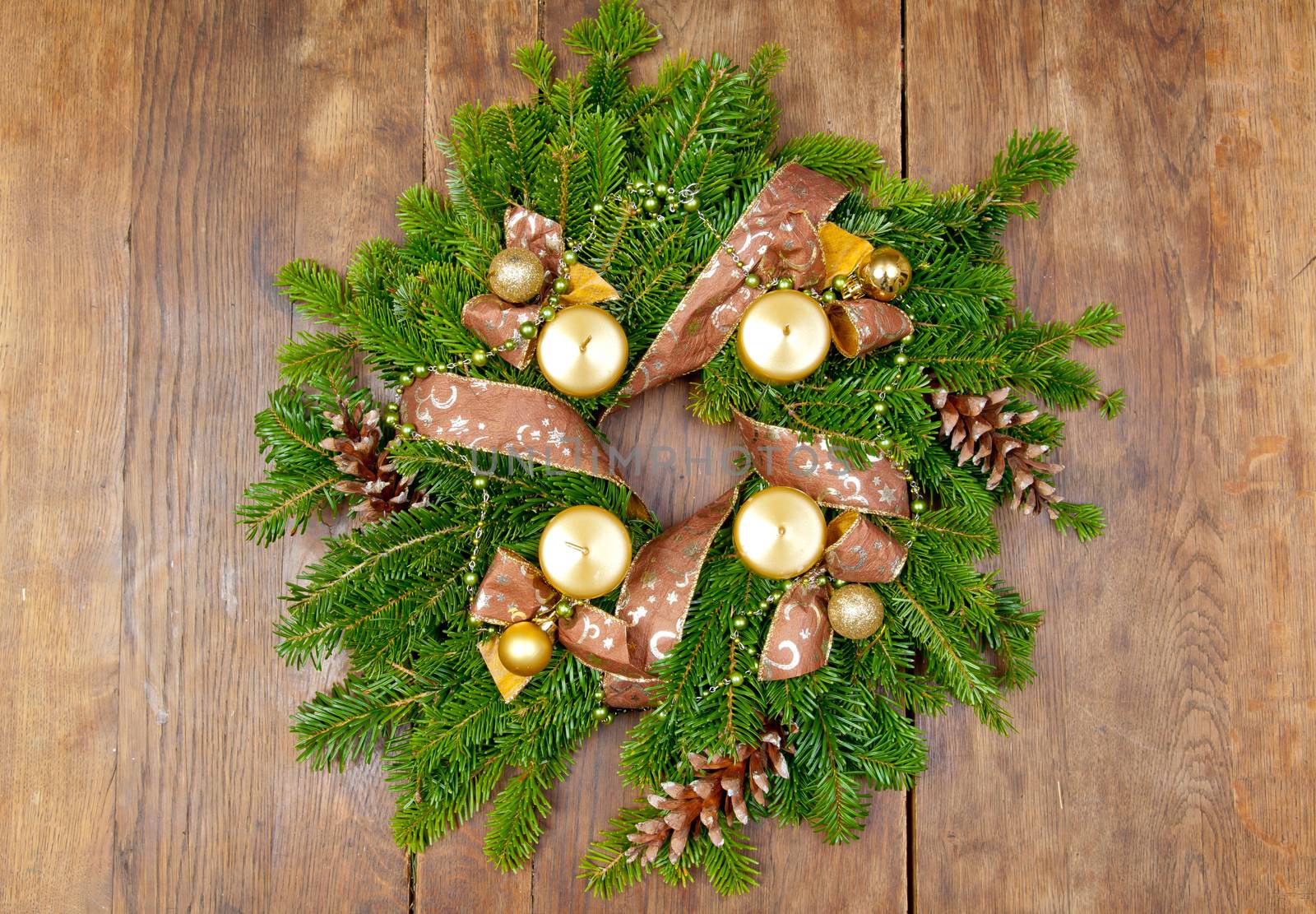 Christmas wreath advent wreath on wooden background with copy space